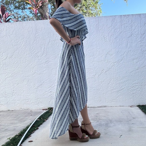 BLUSH boutique Womens off shoulder maxi dress striped with buttons  XS / S - Picture 2 of 2